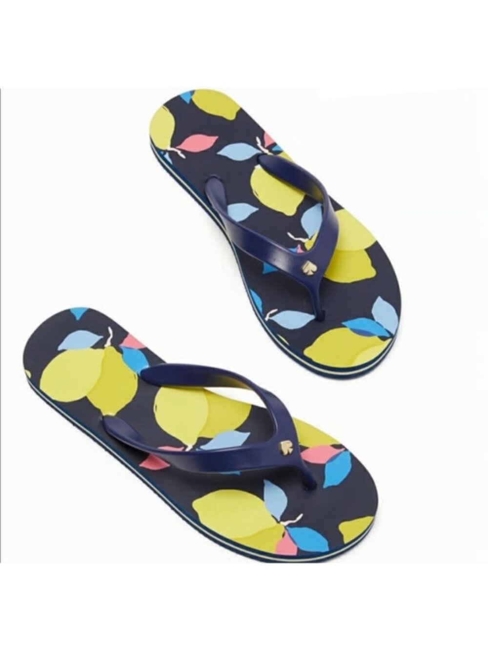 Kate Spade - Lemon Zest Fiji Flip Flops - Navy & Yellow Shoes - Size 7